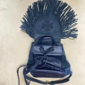 Tory Burch | Bags | Tory Burch Navy Blue Fringed Backpack  display picture 3